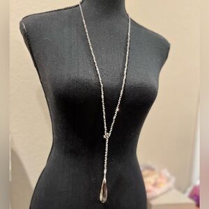 N190 Chico's NWT Beautiful Shiny Silvertone Long Y Necklace with Clear Crystals
